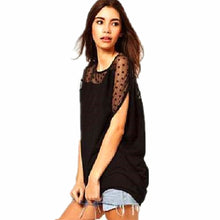 Load image into Gallery viewer, Women Summer Polka Dots Net Yarn Stitching Asymmetrical Short Sleeve T-shirt Tops