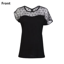 Load image into Gallery viewer, Women Summer Polka Dots Net Yarn Stitching Asymmetrical Short Sleeve T-shirt Tops