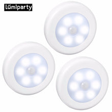 Load image into Gallery viewer, 3pcs 6 led Night Light Magnetic Wireless Detector Light Wall Lamp Infrared PIR Motion Sensor Light Auto On/Off for Cabinet Stair