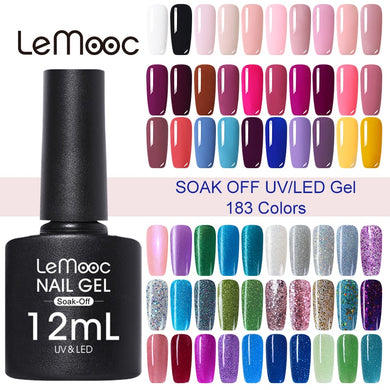 LEMOOC 12ml Colorful Gel Nail Polish Shiny Glitter Sequins Soak Off Nails Painted UV LED Gel Nail Art Design Gel Varnish