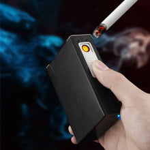 Load image into Gallery viewer, 2-in-1 Metal Cigarette Case Box Lighter for Smoking Flameless Aluminum Alloy USB Rechargeable Lighter Windproof Lighter