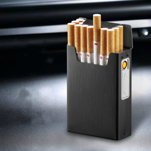 2-in-1 Metal Cigarette Case Box Lighter for Smoking Flameless Aluminum Alloy USB Rechargeable Lighter Windproof Lighter