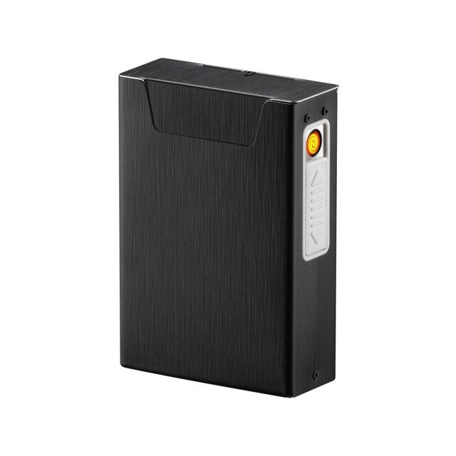 2-in-1 Metal Cigarette Case Box Lighter for Smoking Flameless Aluminum Alloy USB Rechargeable Lighter Windproof Lighter