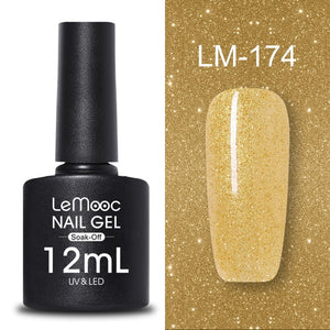 LEMOOC 12ml Colorful Gel Nail Polish Shiny Glitter Sequins Soak Off Nails Painted UV LED Gel Nail Art Design Gel Varnish
