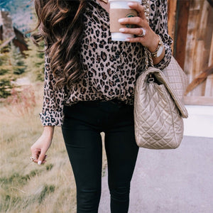 Fashion Women Long Sleeve Leopard Blouse V neck Shirt Ladies OL Party Top Dames Streetwear blusas femininas elegante Plus Size