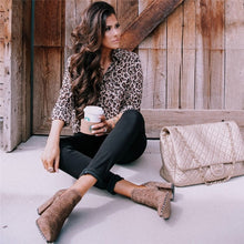 Load image into Gallery viewer, Fashion Women Long Sleeve Leopard Blouse V neck Shirt Ladies OL Party Top Dames Streetwear blusas femininas elegante Plus Size