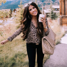 Load image into Gallery viewer, Fashion Women Long Sleeve Leopard Blouse V neck Shirt Ladies OL Party Top Dames Streetwear blusas femininas elegante Plus Size