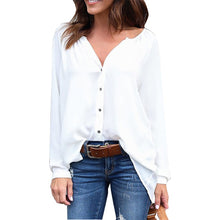 Load image into Gallery viewer, T shirt women 2020 fashion summer V-neck Pleated Button Long Sleeve Loose T-Shirt cheap tshirt vestidos dropshipping KF18081