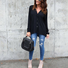 Load image into Gallery viewer, T shirt women 2020 fashion summer V-neck Pleated Button Long Sleeve Loose T-Shirt cheap tshirt vestidos dropshipping KF18081