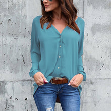 Load image into Gallery viewer, T shirt women 2020 fashion summer V-neck Pleated Button Long Sleeve Loose T-Shirt cheap tshirt vestidos dropshipping KF18081