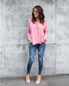 T shirt women 2020 fashion summer V-neck Pleated Button Long Sleeve Loose T-Shirt cheap tshirt vestidos dropshipping KF18081
