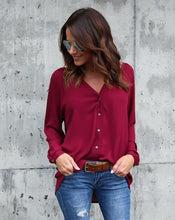 Load image into Gallery viewer, T shirt women 2020 fashion summer V-neck Pleated Button Long Sleeve Loose T-Shirt cheap tshirt vestidos dropshipping KF18081
