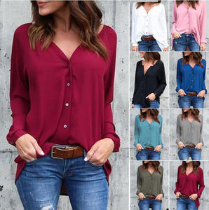 T shirt women 2020 fashion summer V-neck Pleated Button Long Sleeve Loose T-Shirt cheap tshirt vestidos dropshipping KF18081
