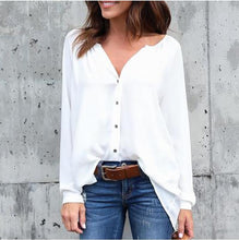 Load image into Gallery viewer, T shirt women 2020 fashion summer V-neck Pleated Button Long Sleeve Loose T-Shirt cheap tshirt vestidos dropshipping KF18081
