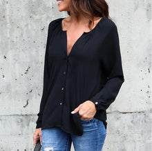Load image into Gallery viewer, T shirt women 2020 fashion summer V-neck Pleated Button Long Sleeve Loose T-Shirt cheap tshirt vestidos dropshipping KF18081