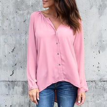 Load image into Gallery viewer, T shirt women 2020 fashion summer V-neck Pleated Button Long Sleeve Loose T-Shirt cheap tshirt vestidos dropshipping KF18081