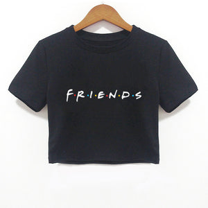 2018 Summer Women T-shirt FRIENDS Letter Harajuku Print Black Tees Women Short Sleeve O-Neck Crop Top Shirt Camiseta Feminina